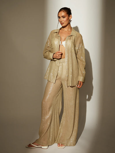 Khaki Metallic Cover Up Shirt