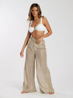 Khaki Metallic Wide Leg Trouser-Pink Waters 