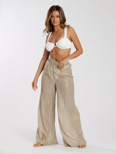 Khaki Metallic Wide Leg Trouser