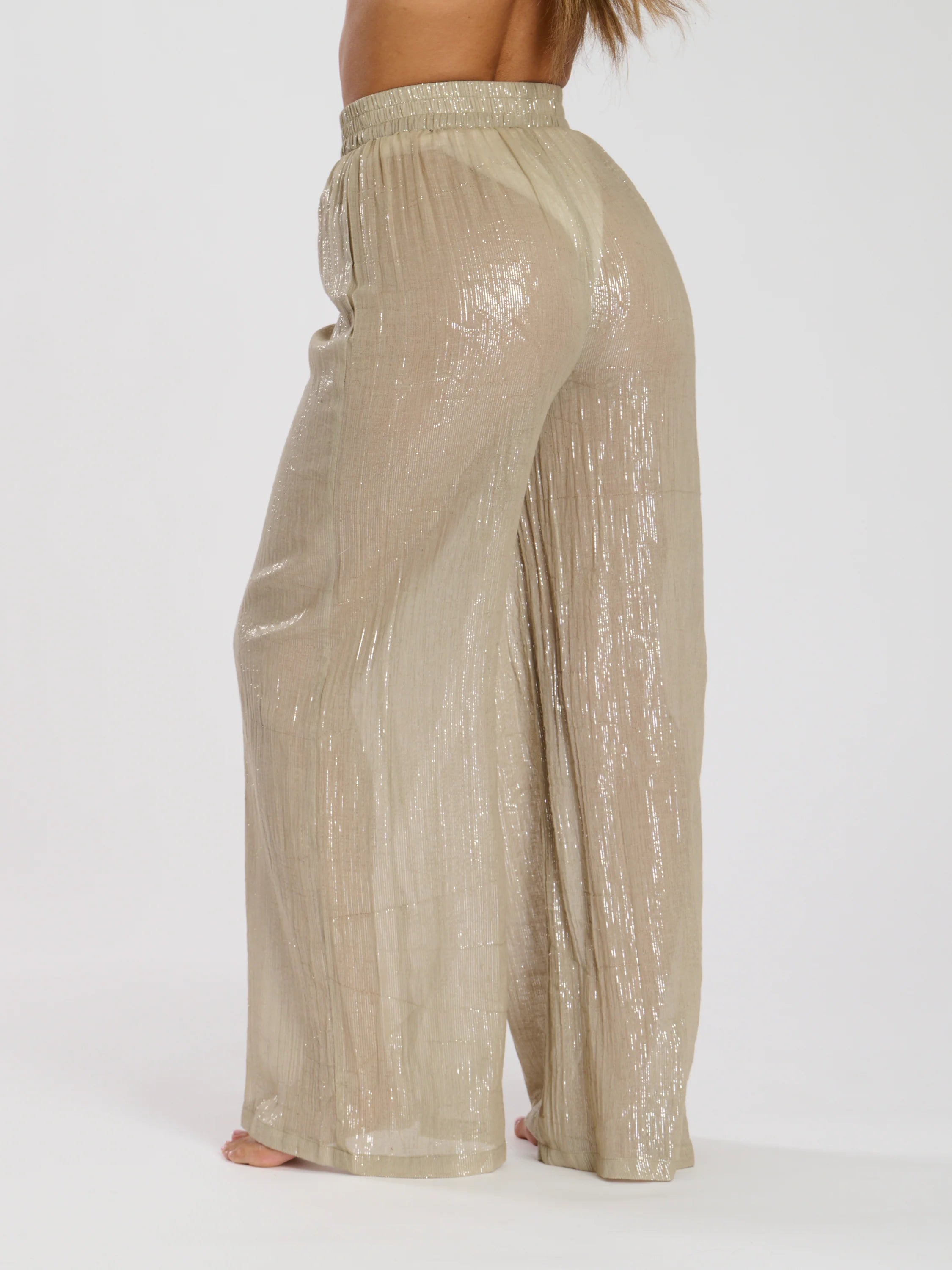 Khaki Metallic Wide Leg Trouser-Pink Waters 