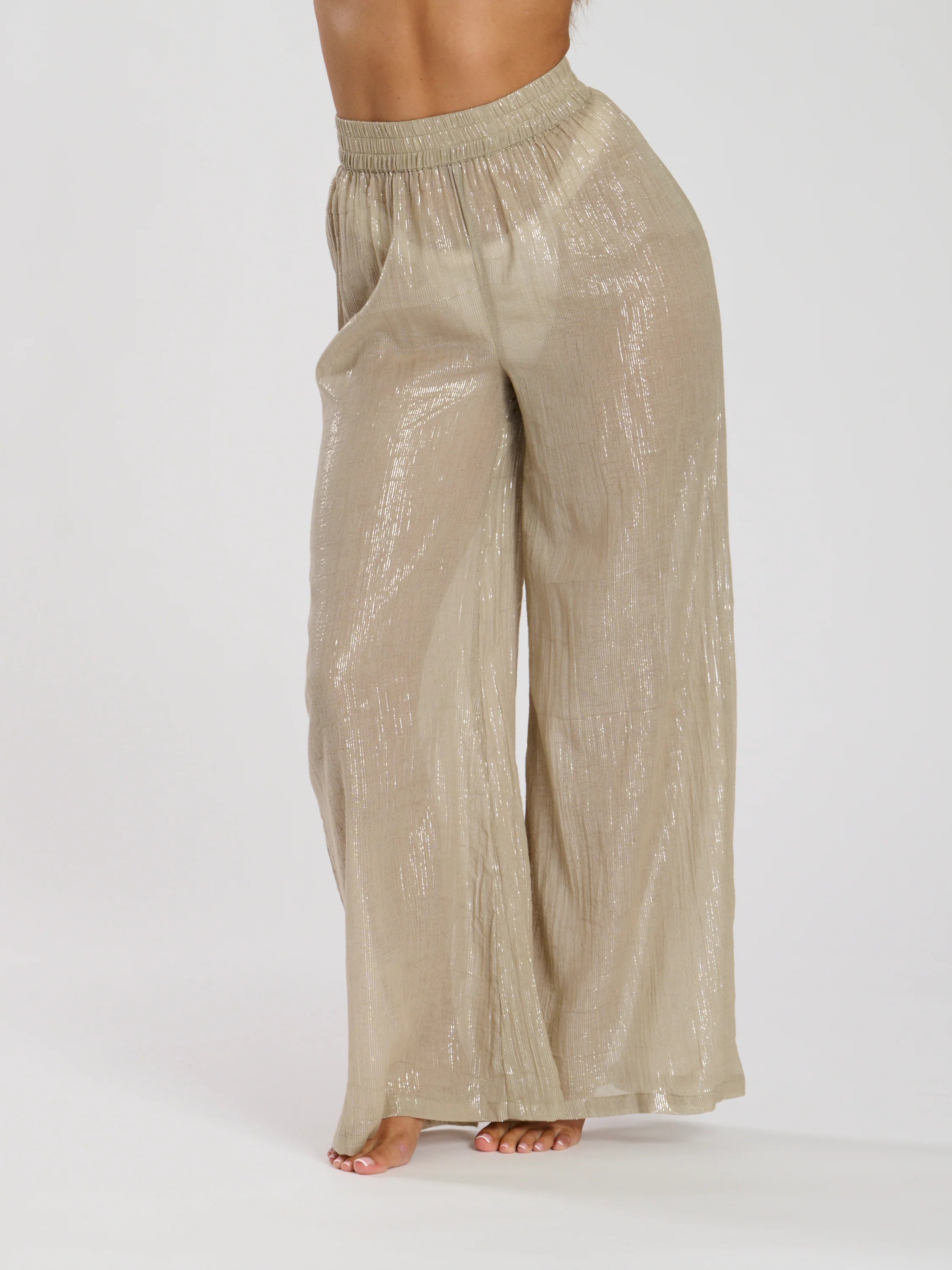Khaki Metallic Wide Leg Trouser-Pink Waters 
