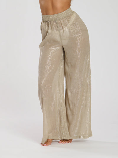 Khaki Metallic Wide Leg Trouser