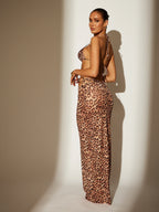 Leopard Print Mesh Beach Skirt-Pink Waters 