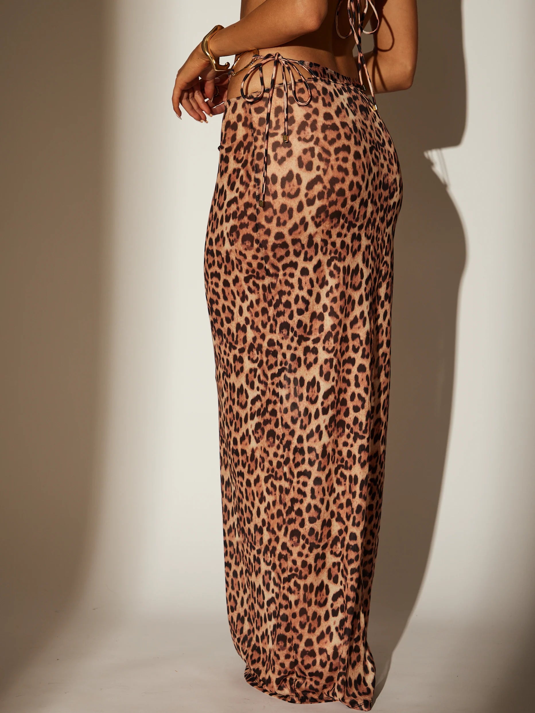 Leopard Print Mesh Beach Skirt-Pink Waters 