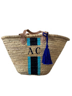 ST TROPEZ Monogrammed Double Handle Straw Basket-Pink Waters 