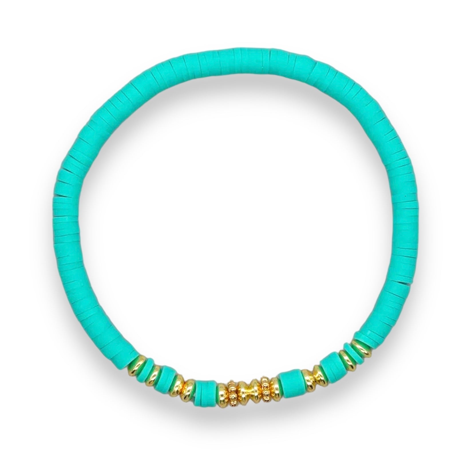 ‘Chora’ Heishi Bracelet with Gold Plated Beads Turquoise-Pink Waters 