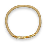 ‘Chora’ Heishi Bracelet with Gold Plated Beads -Beige-Pink Waters 