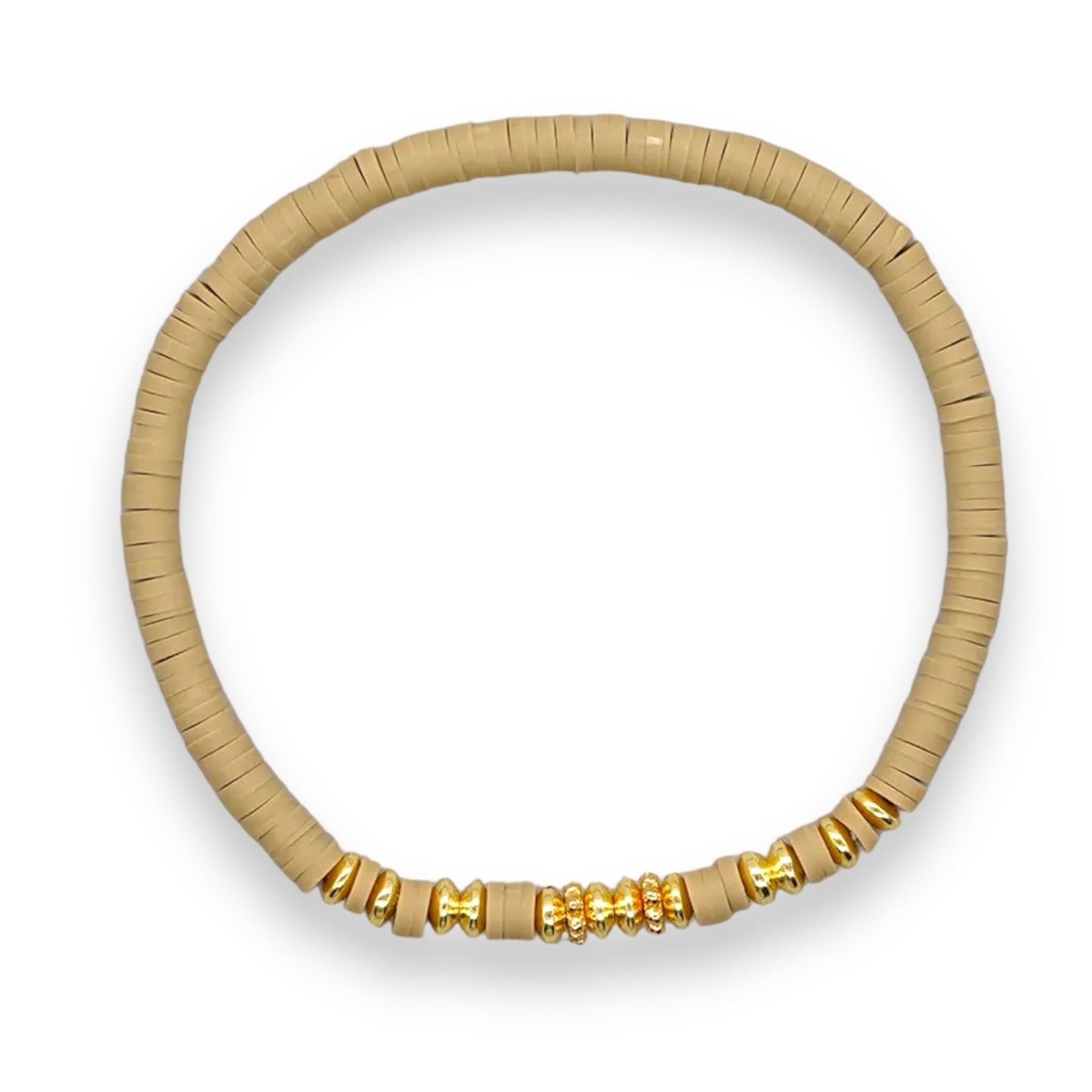 ‘Chora’ Heishi Bracelet with Gold Plated Beads -Beige-Pink Waters 