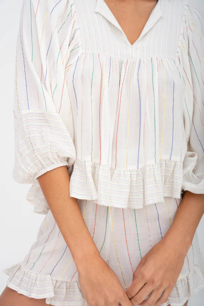 Pitusa Contrast Ruffle Top & Shorts Set-Pink Waters 