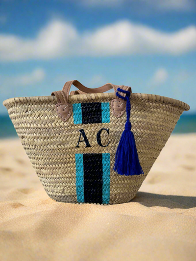 ST TROPEZ Monogrammed Double Handle Straw Basket