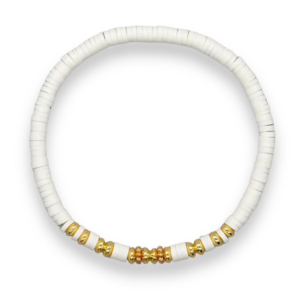 ‘Chora’ Heishi Bracelet with Gold Plated Beads - White-Pink Waters 