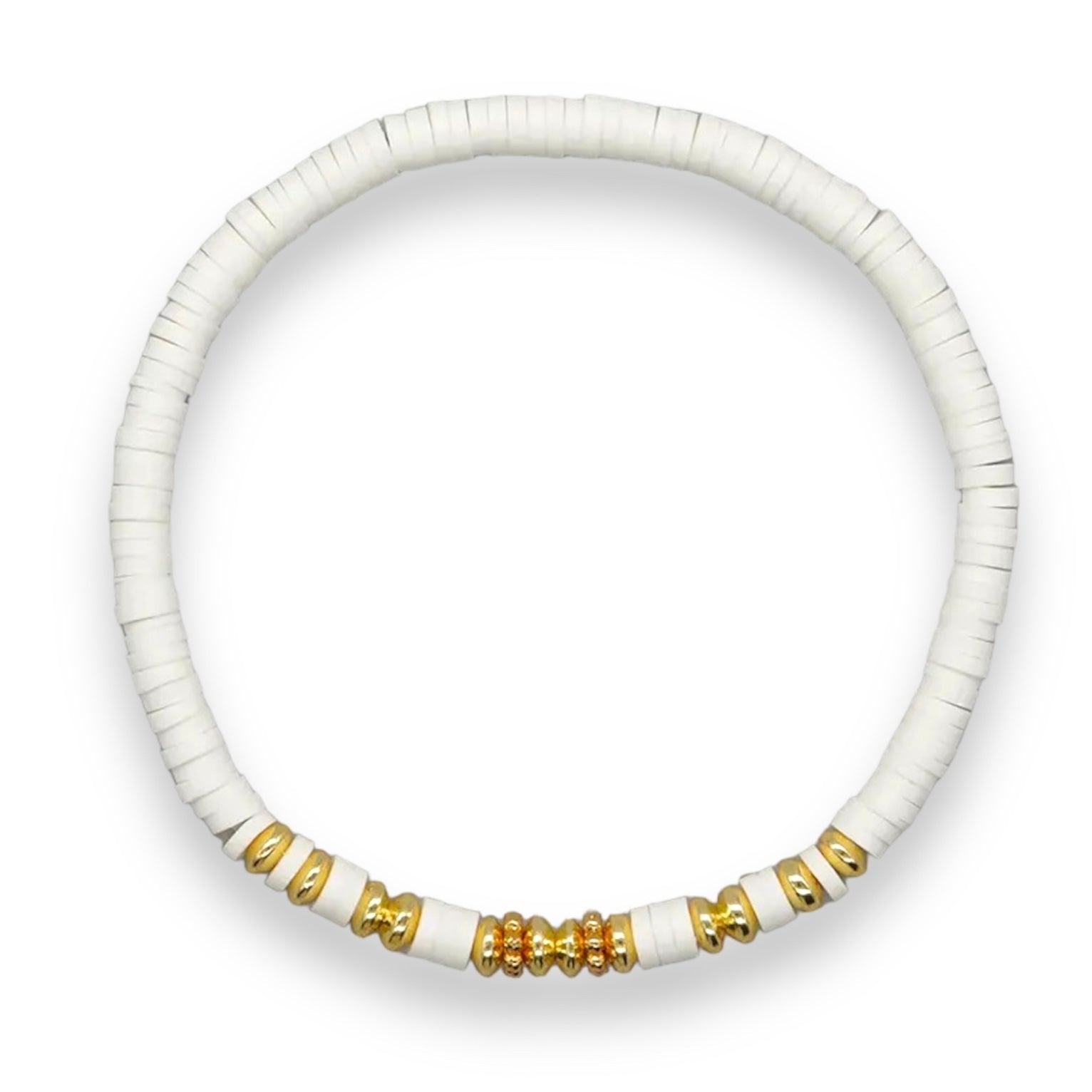 ‘Chora’ Heishi Bracelet with Gold Plated Beads - White-Pink Waters 