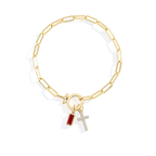 Cross Charm Birthstone Paperclip Bracelet