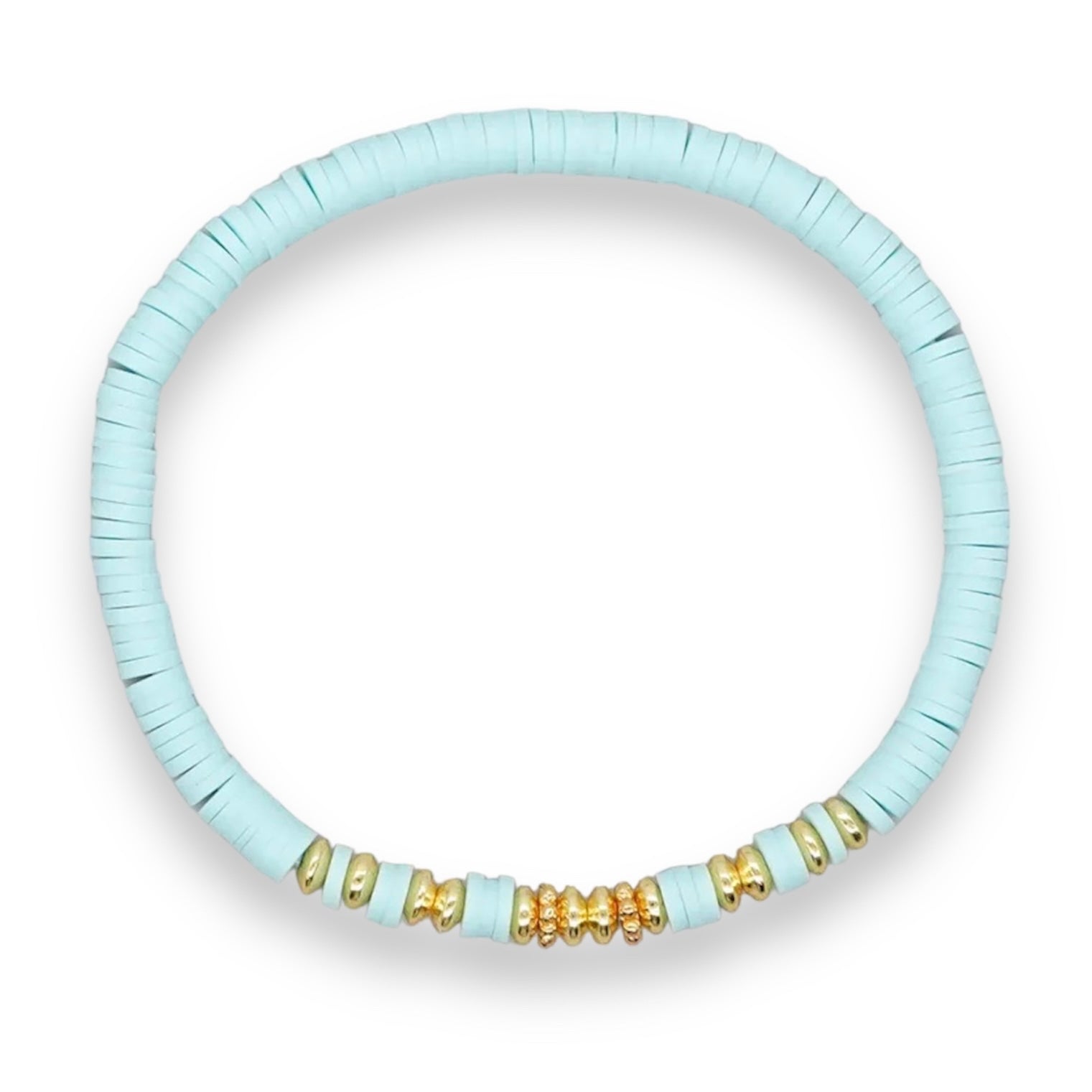 ‘Chora’ Heishi Bracelet with Gold Plated Beads - Pale Blue-Pink Waters 