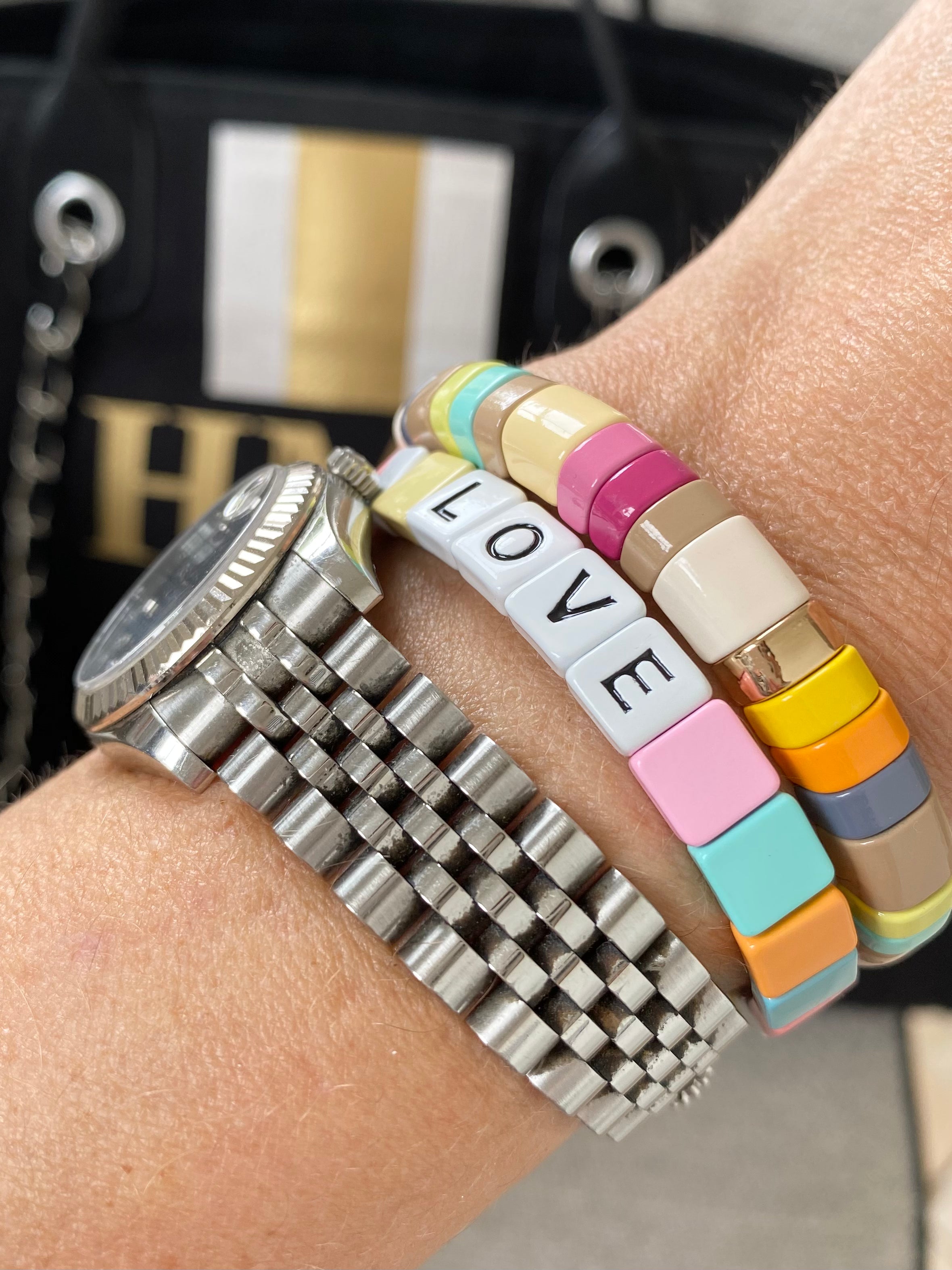Intentions Tile Bracelet Stacker-Pink Waters 