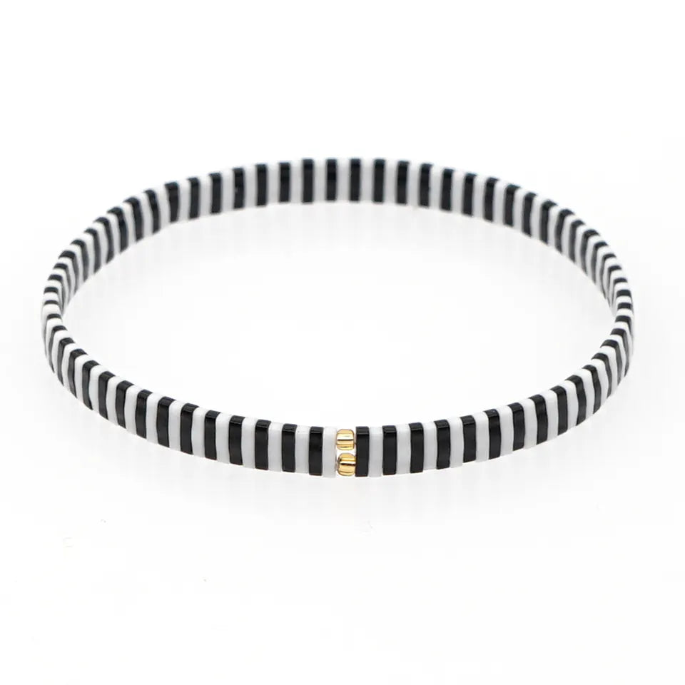 Black/White  - Tila Beaded Bracelet-Pink Waters 