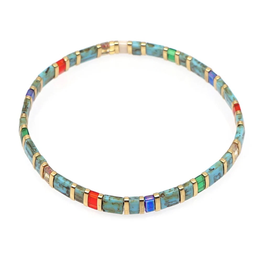 Multi/Gold Tila Bead Bracelet-Pink Waters 