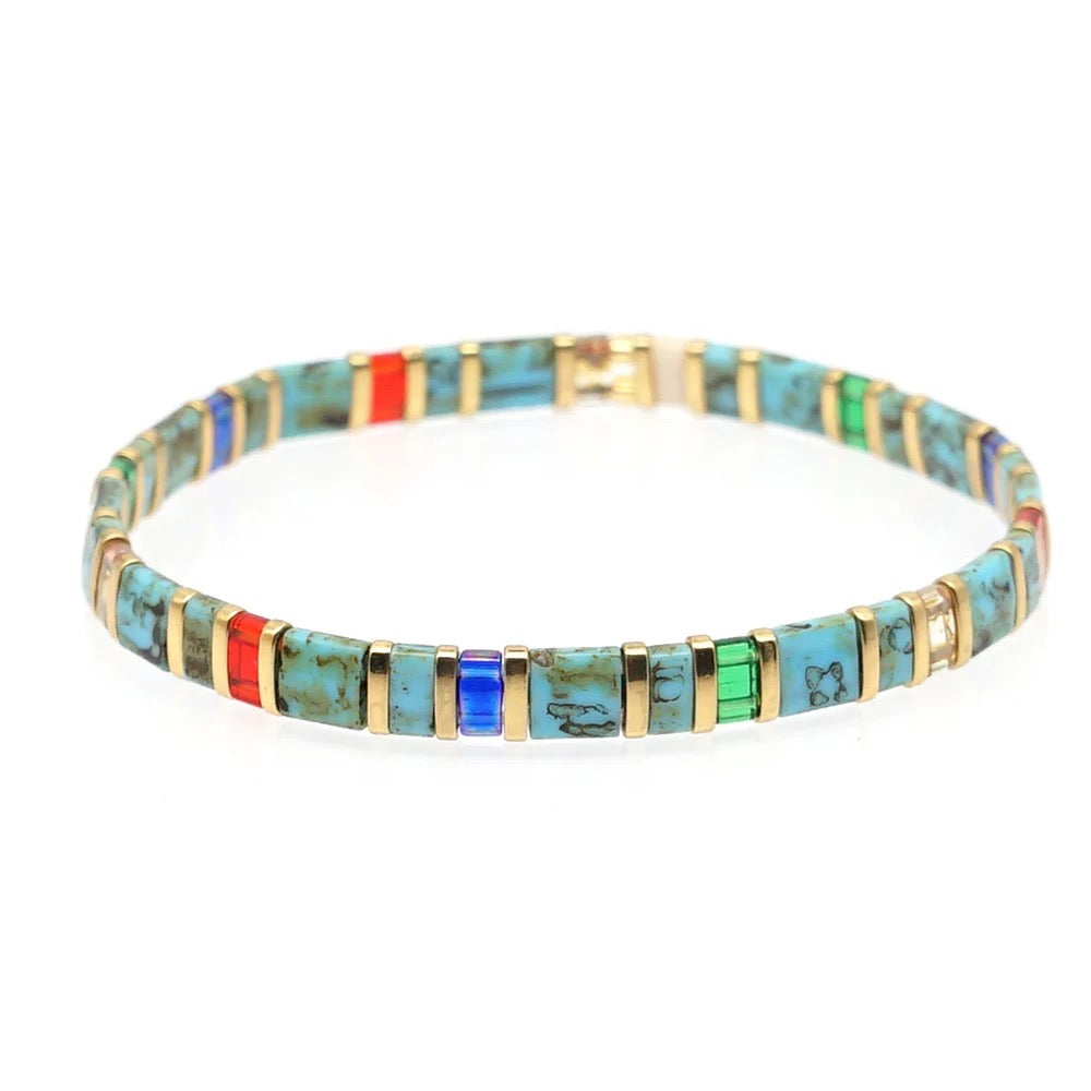 Multi/Gold Tila Bead Bracelet-Pink Waters 