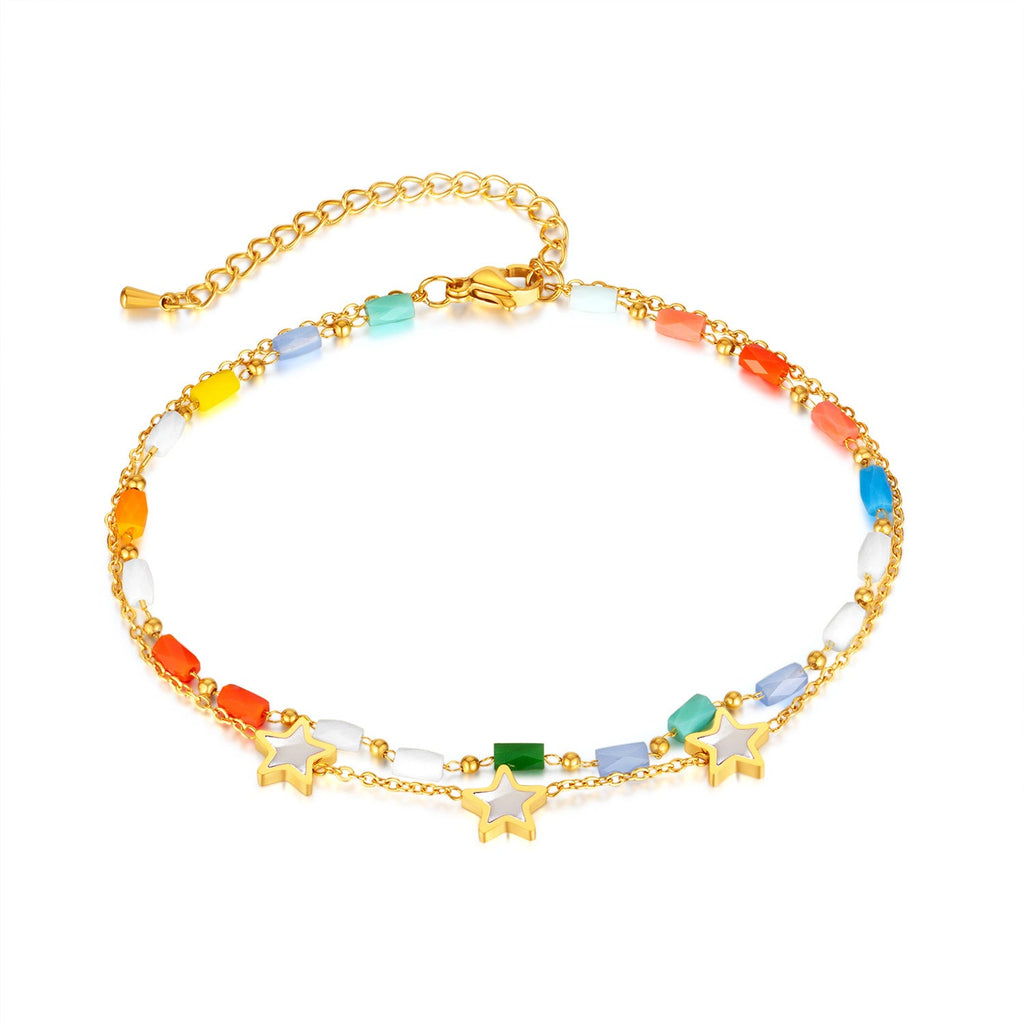 Skye Luxe 18k Gold Plated Double Layer Star Anklet