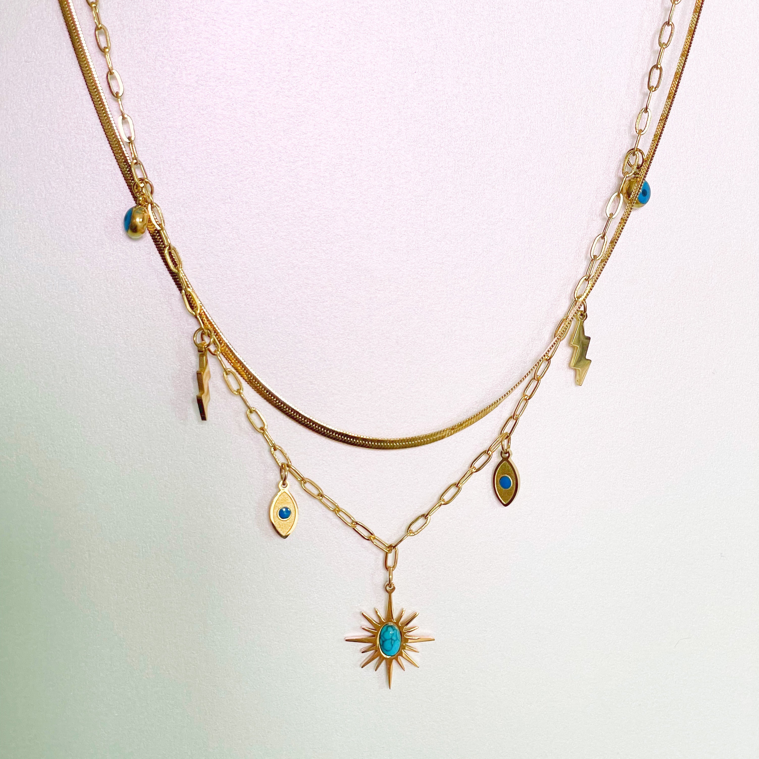 Cleopatra 18k Gold Plated Double Layered Charm Necklace