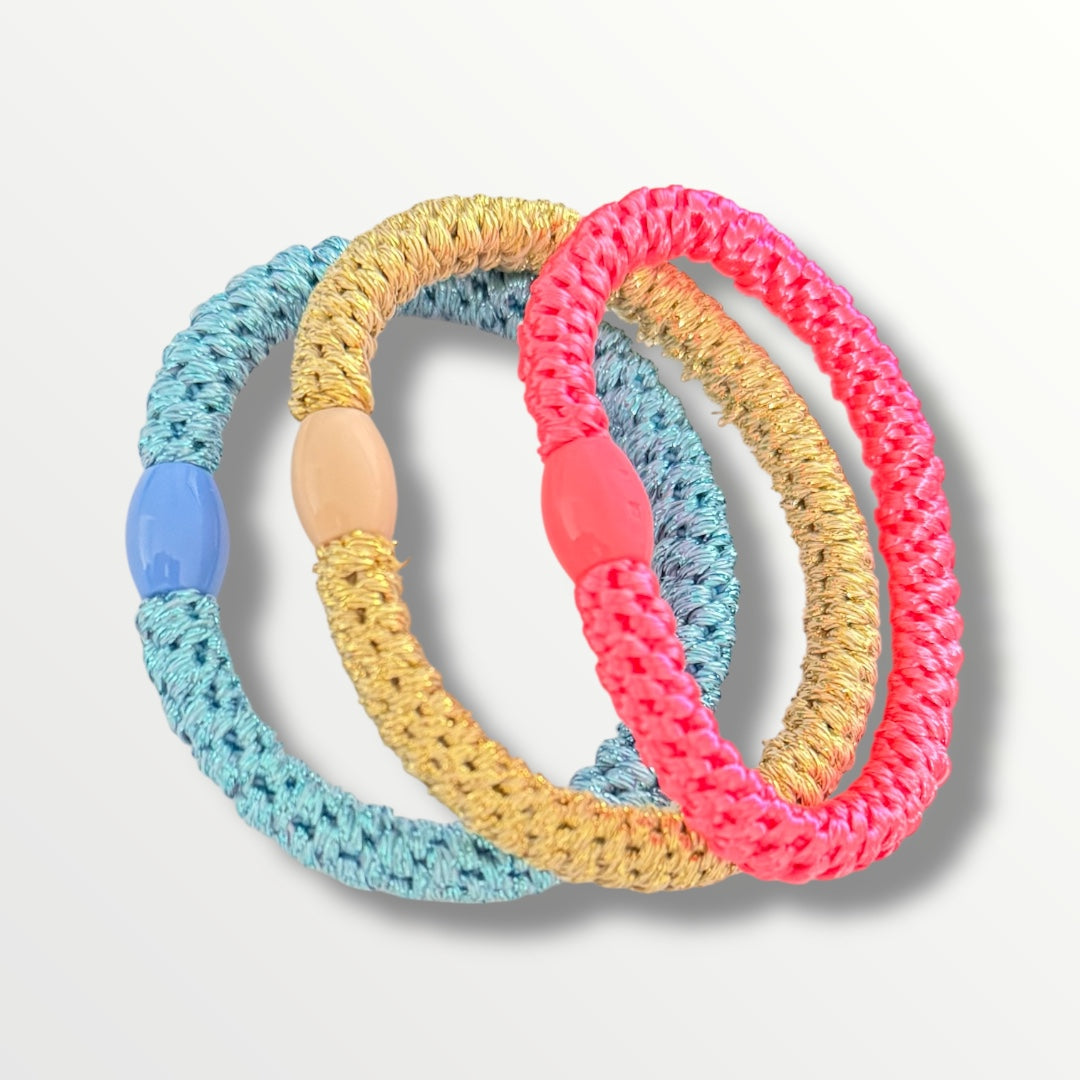 Hair Bobbles/Hair Ties - Pink/Gold/Blue