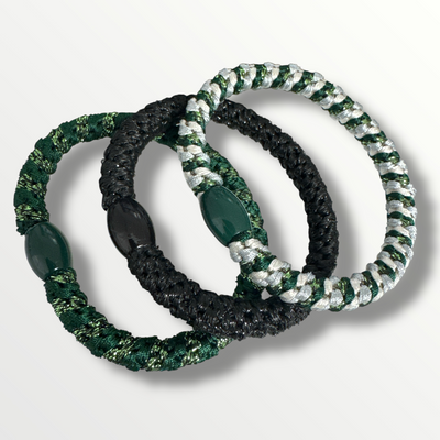 Hair Bobbles/Hair Ties - Black/Stripe Green/Stripe white
