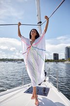 Pitusa Braided Front Kaftan - white-Pink Waters 