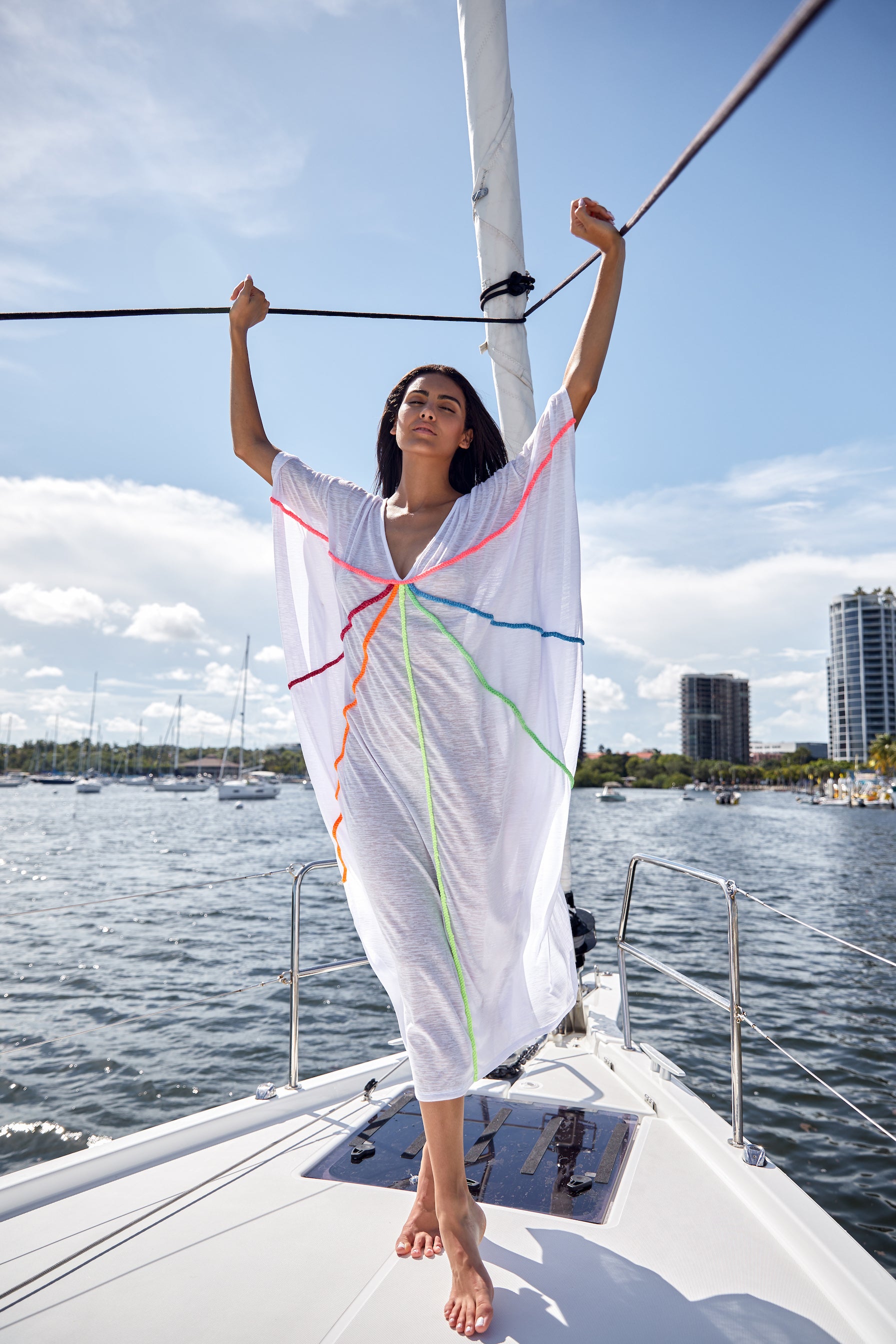 Pitusa Braided Front Kaftan - white-Pink Waters 