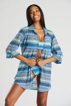 South Beach Crochet Shirt Beach Cover Up-Pink Waters 