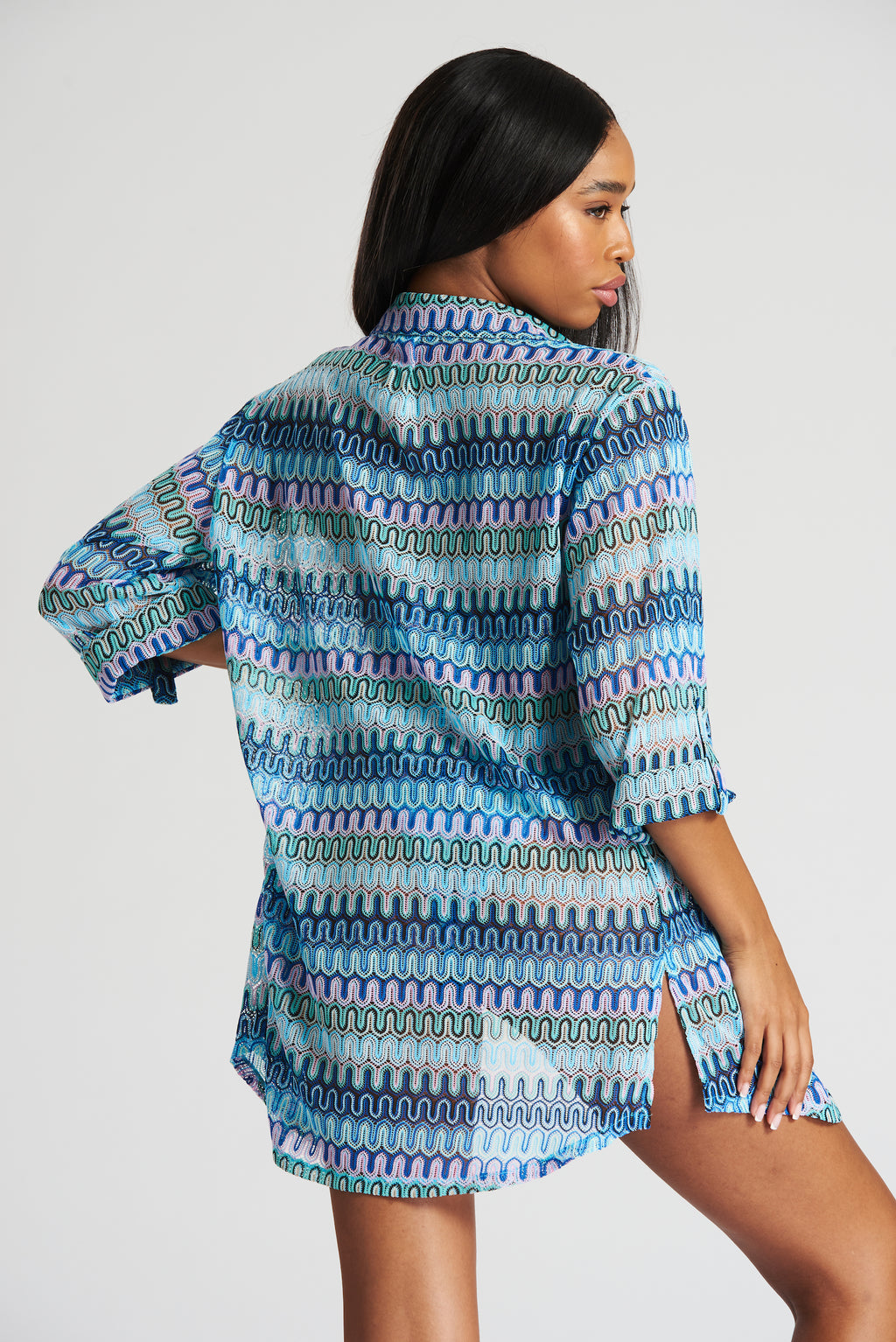 South Beach Crochet Shirt Beach Cover Up-Pink Waters 