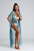 South Beach Paisley blue Chiffon Kaftan/Beach Cover Up-Pink Waters 