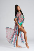 South Beach Aztec Print Kaftan Dress-Pink Waters 