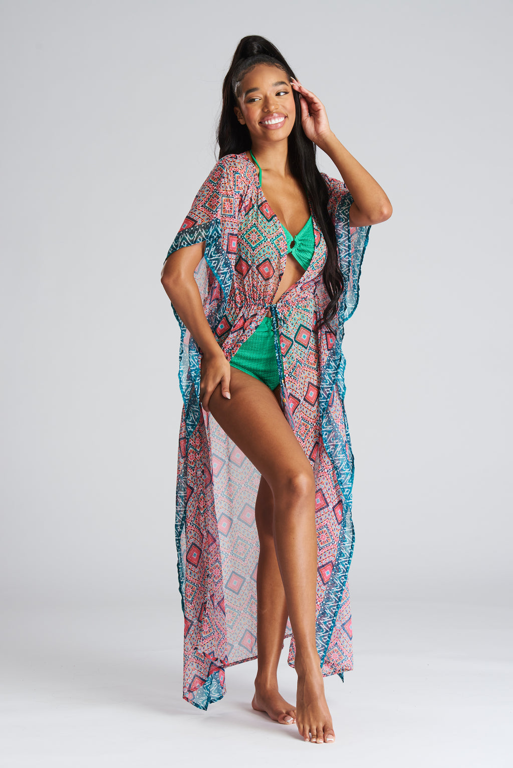 South Beach Aztec Print Kaftan Dress-Pink Waters 