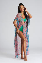 South Beach Aztec Print Kaftan Dress-Pink Waters 