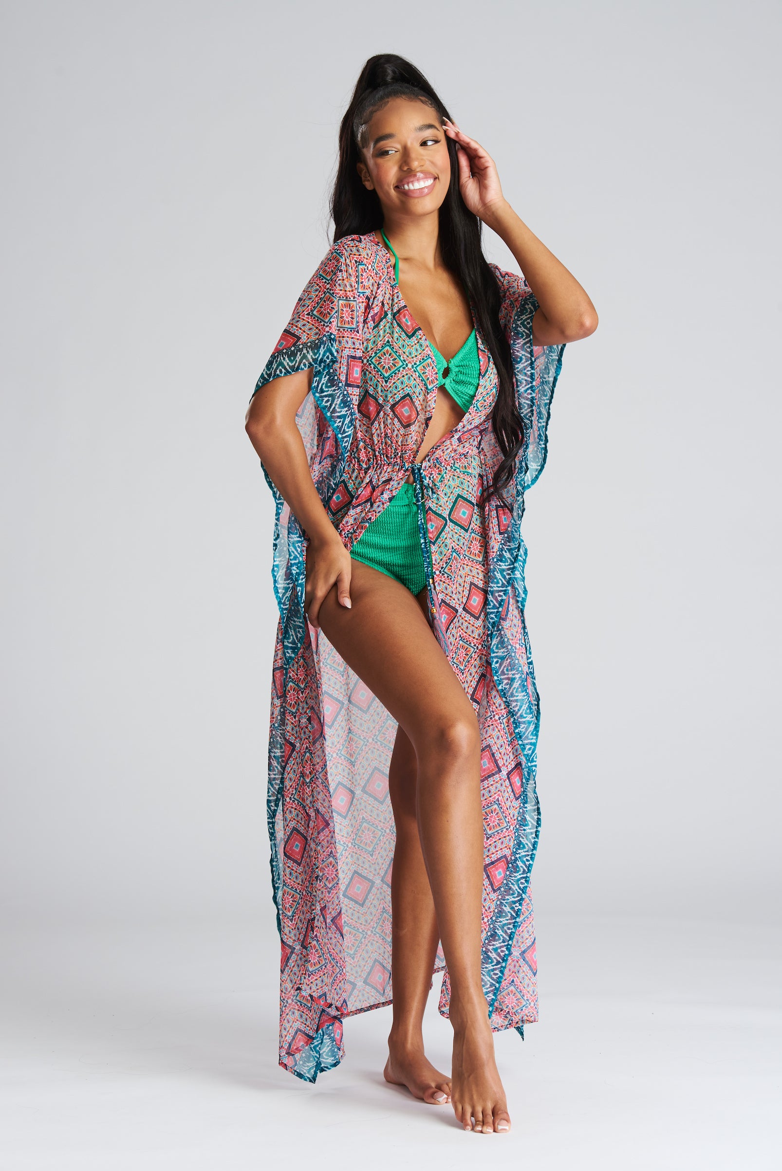 South Beach Aztec Print Kaftan Dress-Pink Waters 