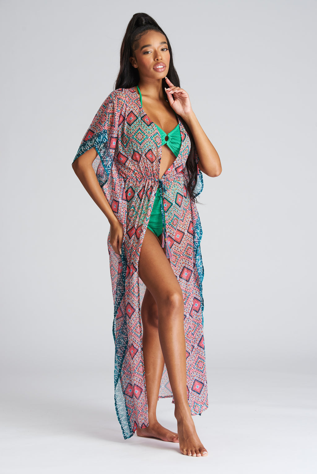 South Beach Aztec Print Kaftan Dress-Pink Waters 