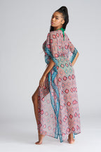 South Beach Aztec Print Kaftan Dress-Pink Waters 