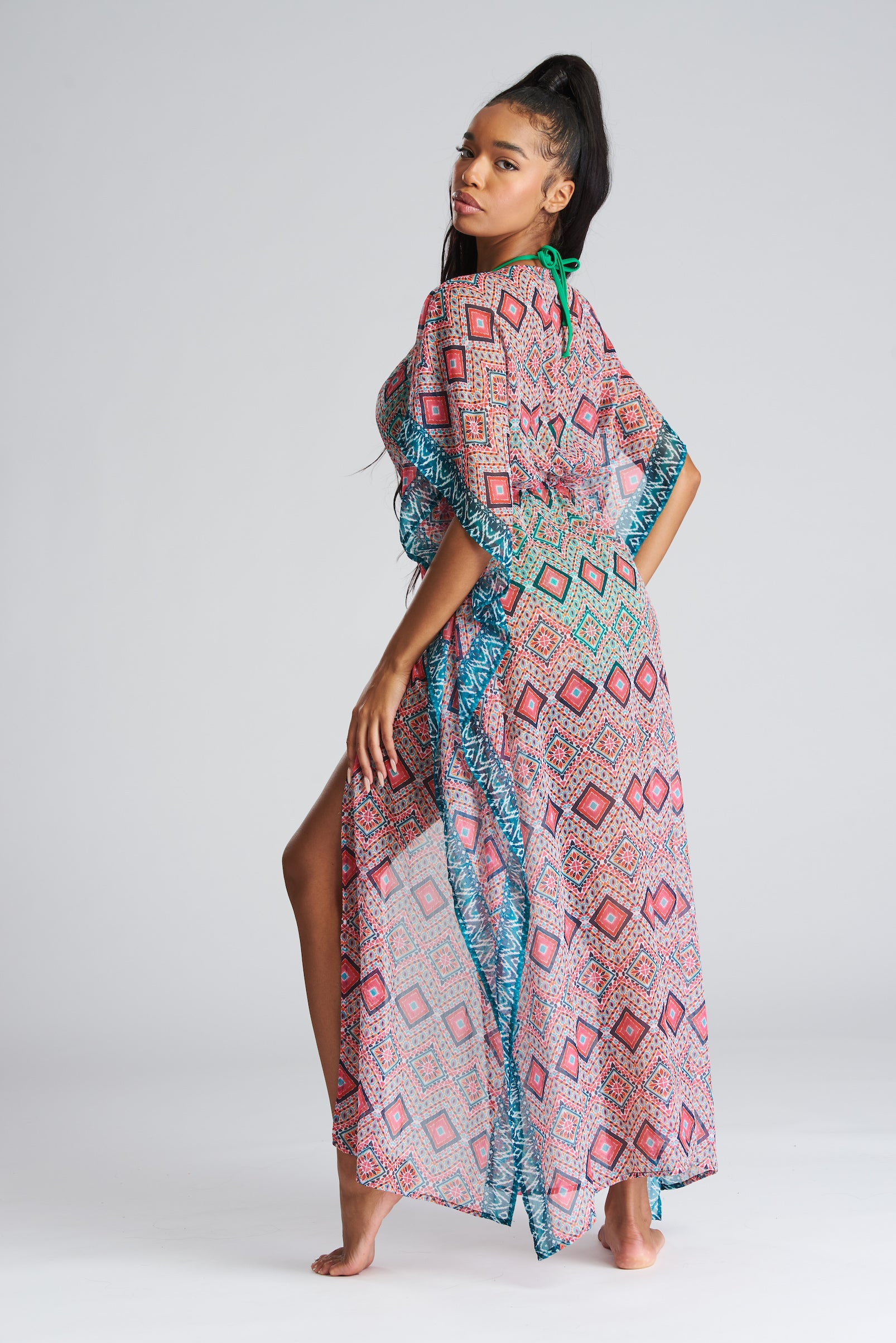 South Beach Aztec Print Kaftan Dress-Pink Waters 