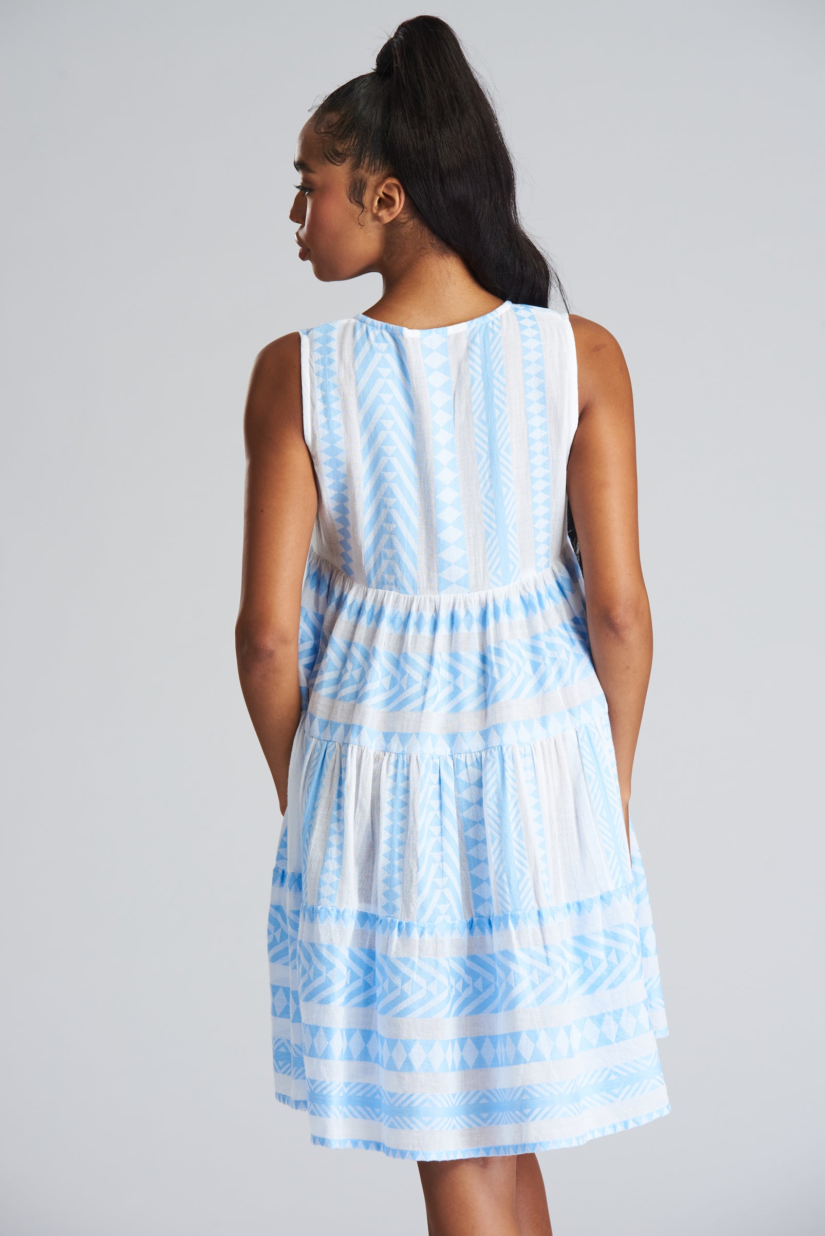 South Beach Blue Jacquard Beach Dress/Cover Up-Pink Waters 