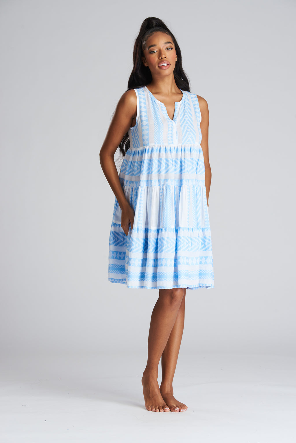 South Beach Blue Jacquard Beach Dress/Cover Up-Pink Waters 