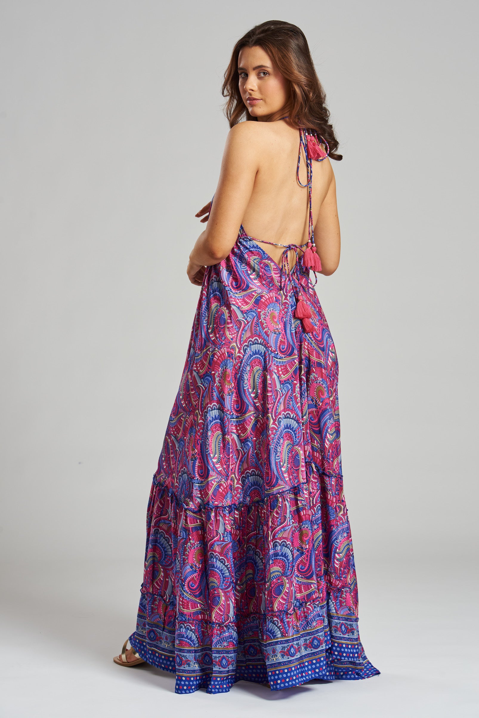 South Beach Paisley Boho Summer Dress-Pink Waters 