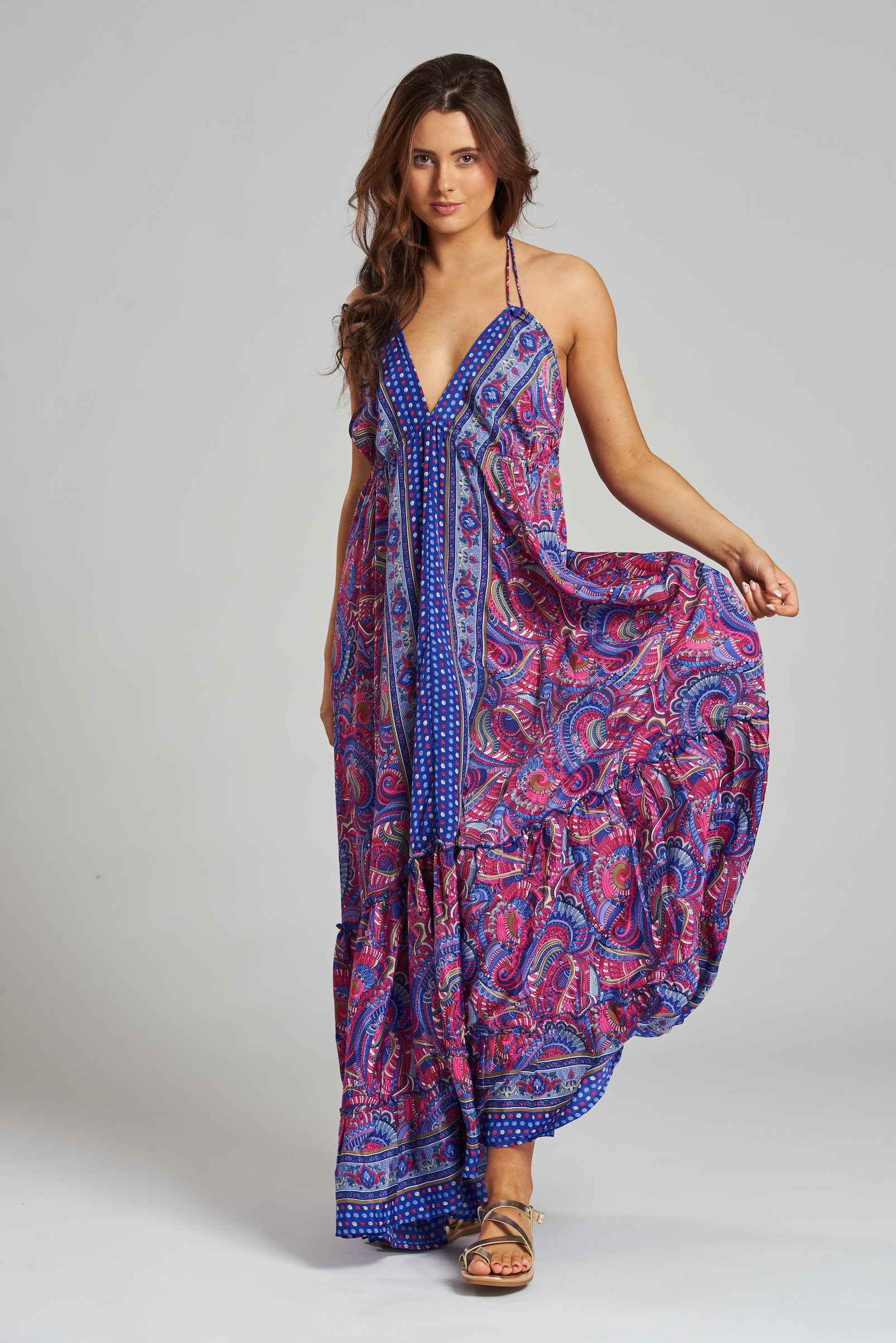 South Beach Paisley Boho Summer Dress-Pink Waters 