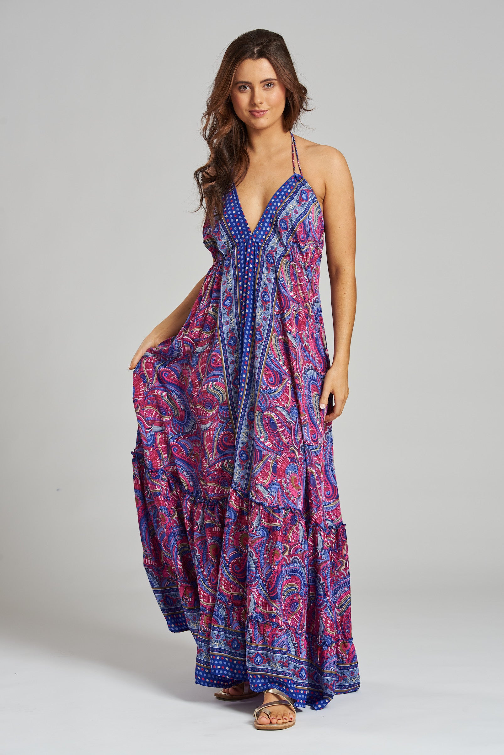 South Beach Paisley Boho Summer Dress-Pink Waters 