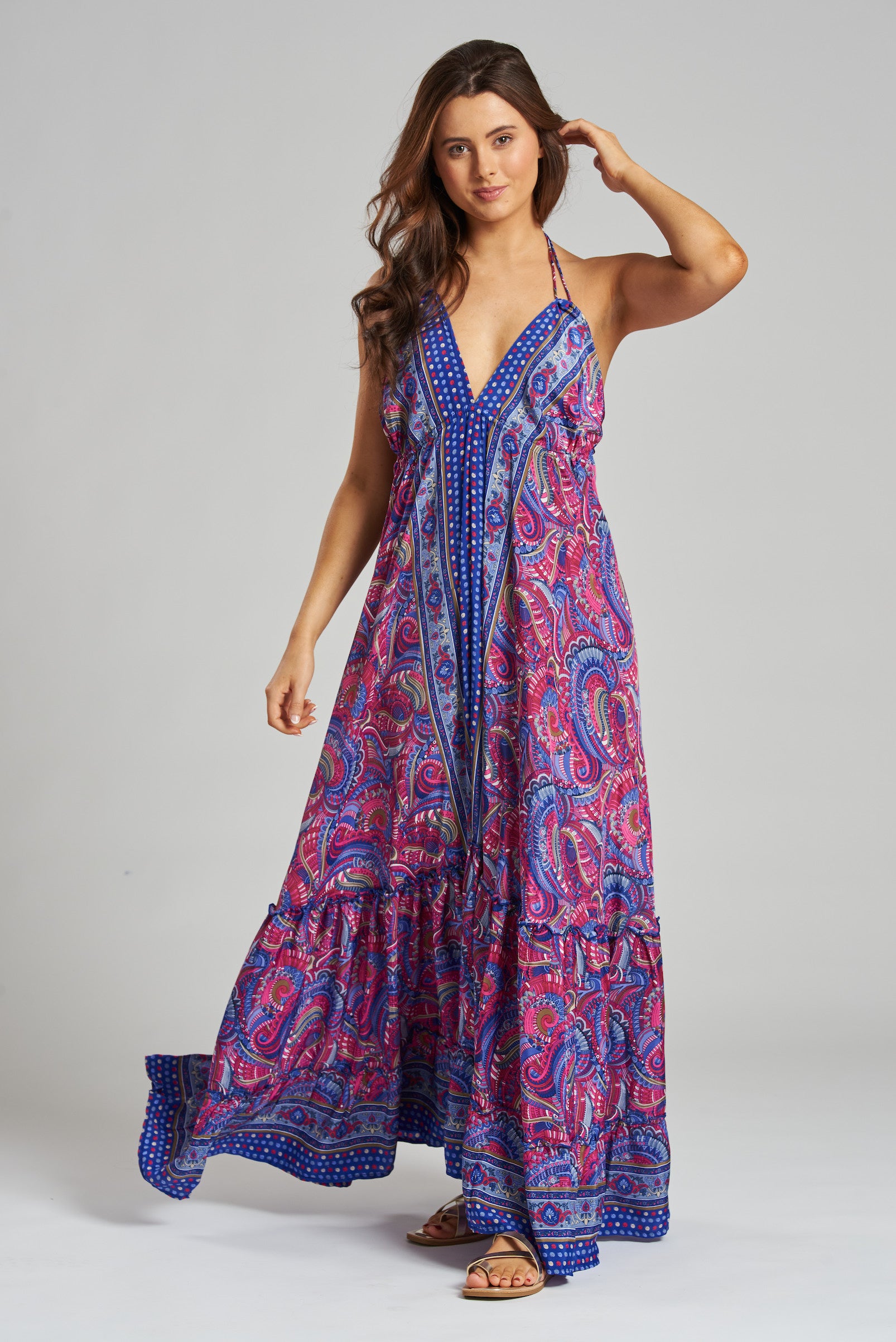 South Beach Paisley Boho Summer Dress-Pink Waters 