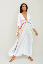 Pitusa Braided Front Kaftan - white-Pink Waters 