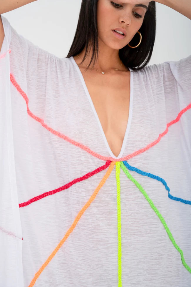 Pitusa Braided Front Kaftan - white-Pink Waters 