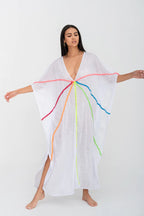 Pitusa Braided Front Kaftan - white-Pink Waters 