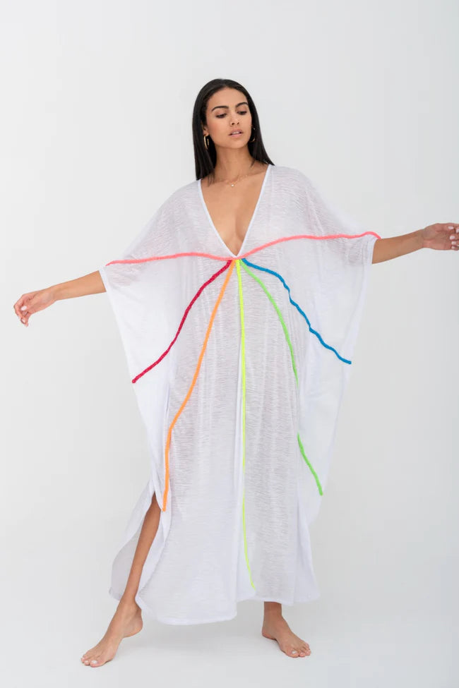 Pitusa Braided Front Kaftan - white-Pink Waters 