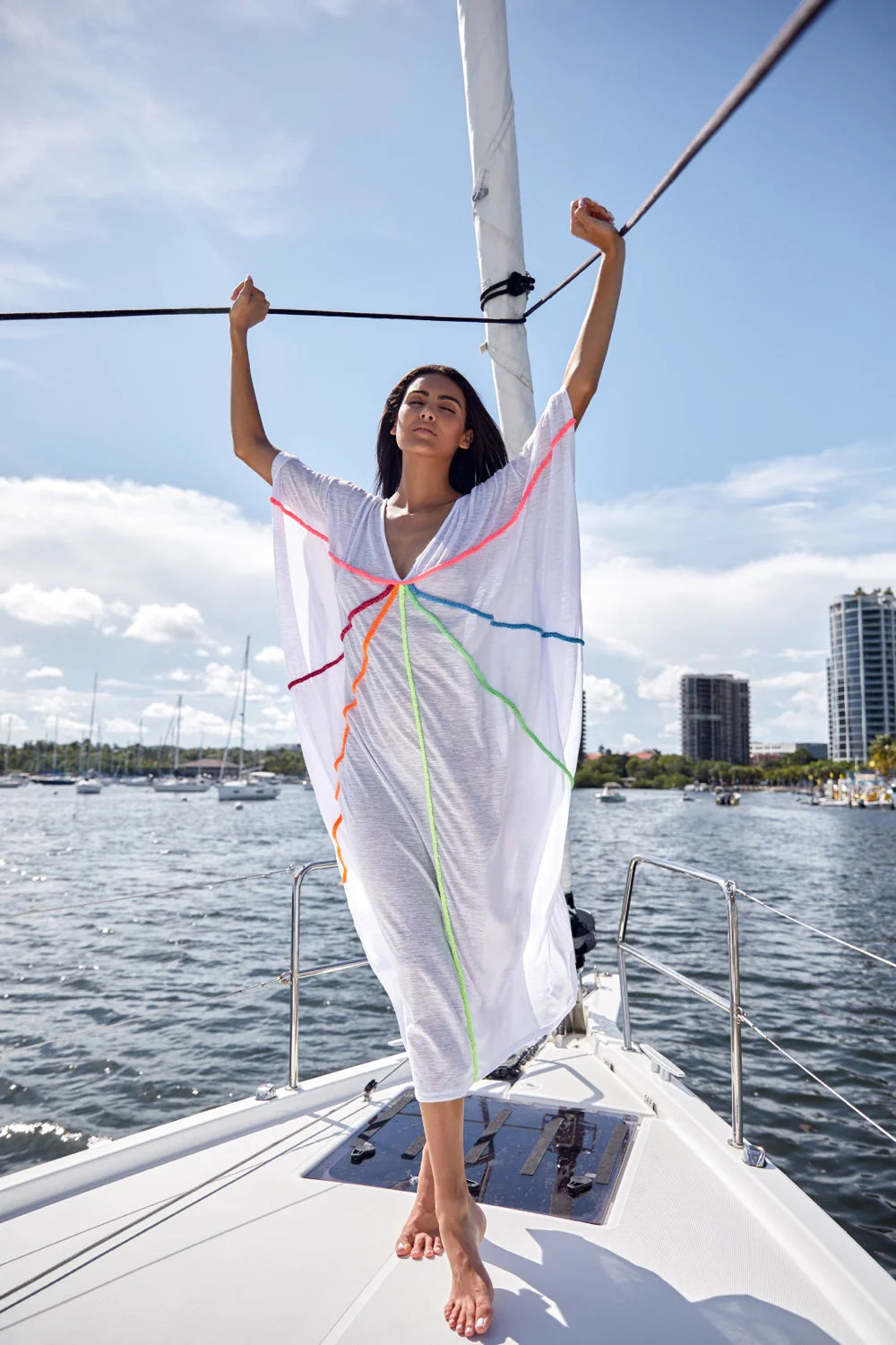 Pitusa Braided Front Kaftan - white-Pink Waters 