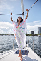 Pitusa Braided Front Kaftan - white-Pink Waters 